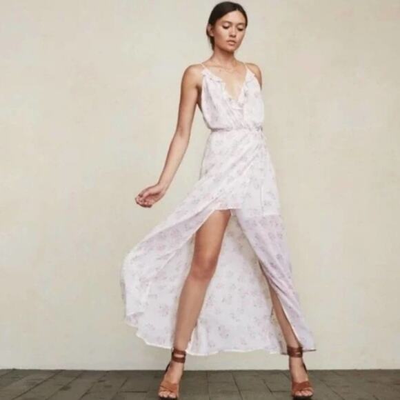 REFORMATION Hayworth Maxi Slip Dress Baby's Breath Floral White Pink {3A46} - Picture 1 of 4